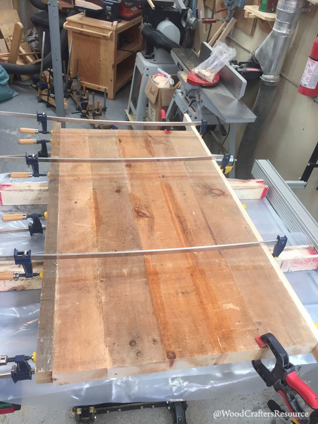 cut the assembled wood slab to length to achieve a perfectly square edge at both ends of the table